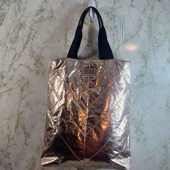 Victoria's Secret Shiny Rose Gold Color Tote - Picture 1 of 13
